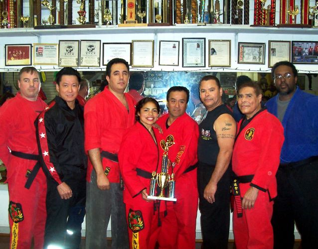 At the Navarros academy with Sifu Thomas, Thai Master Lee, GM Rubie Navarro, Sifu Victor, Sifu Gardier, Prof. Navarro and Inst. McCalla 